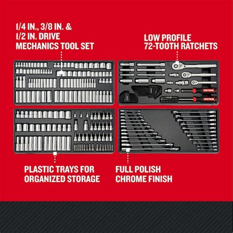 CRAFTSMAN 298-Piece Standard (SAE) and Metric Polished Chrome Mechanics ...