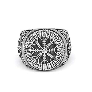 GuoShuang Nordic Viking Mjolnir Valknut Helm of awe Rune Amulet Ring ...