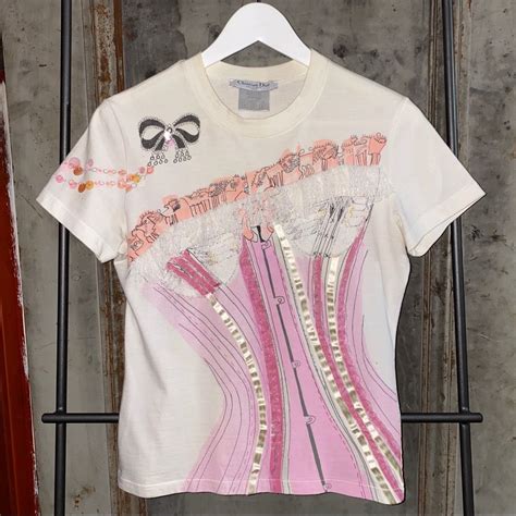 Christian Dior Rare Runway Corset White Pink Ribbon Shirt | Dior tops ...
