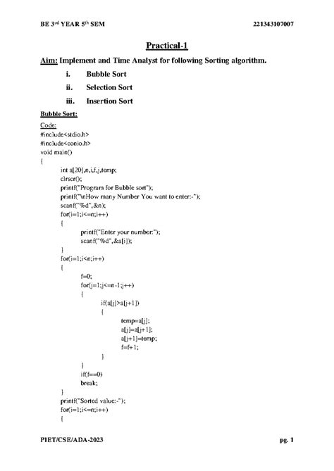 ADA Practical - Practical- 1 Aim: Implement and Time Analyst for ...