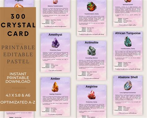 Pastel 300 Printable Crystal Meaning Cards / Crystal Information Cards ...