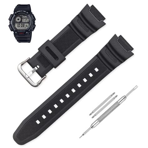 Lineon 18mm Resin Watch Strap (Black) Compatible With CASIO AE-1400wh ...