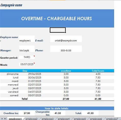 Entry #35 by yassineb51 for Excel Spreadsheet deign for Overtime hours ...