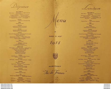 Menus - GRAND MENU PAQUEBOT ILE DE FRANCE 1951 CIE GENERALE ...