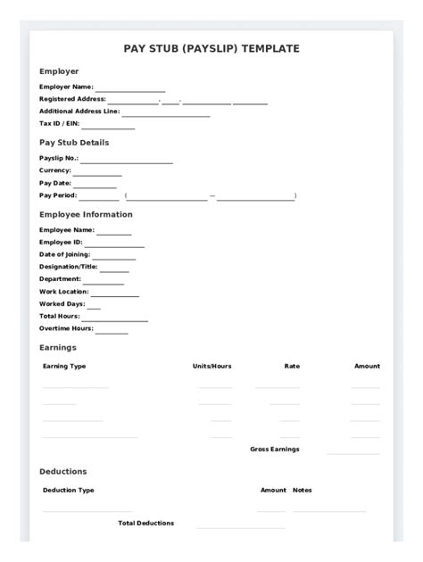 Pay Stub Template - Blank Fillable Template | Fill Out, Print ...