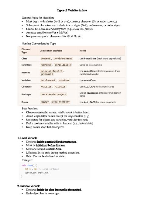 Java Variables and Identifiers: Types, Rules, and Best Practices - Studocu