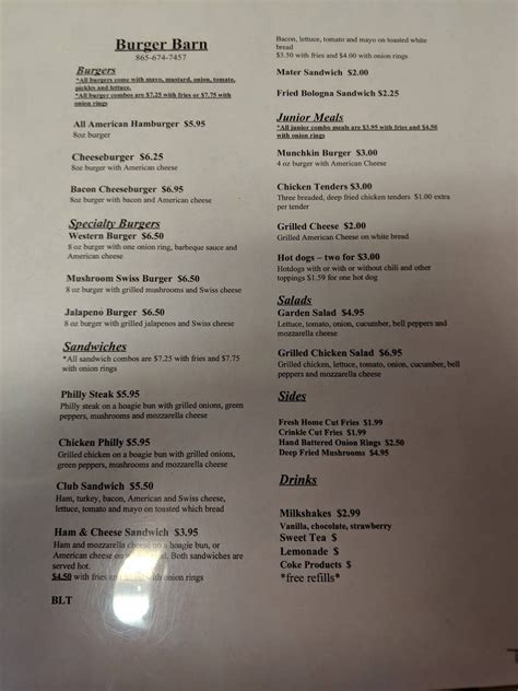 Menu at Burger Barn, White Pine, Leadvale Rd