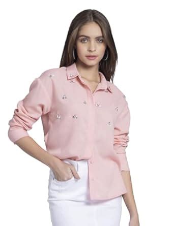 Buy SHAYE Pink Shirt Collar Solid Long Sleeves Casual Shirt for Women ...