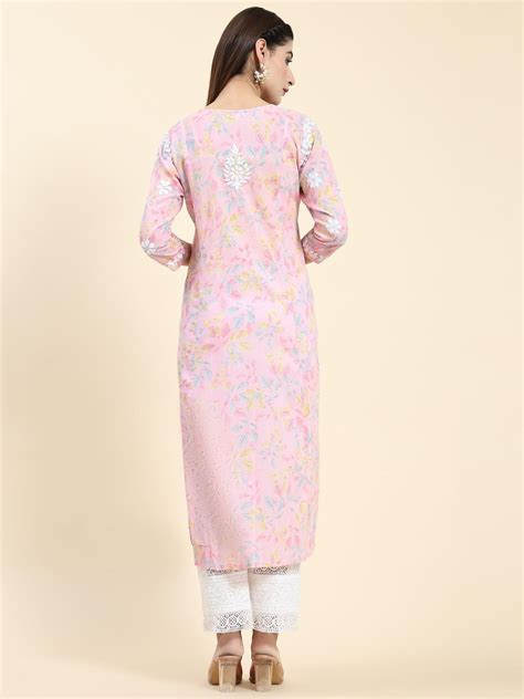 House Of Kari(Chikankari Clothing) - Pink Chikankari Kurta
