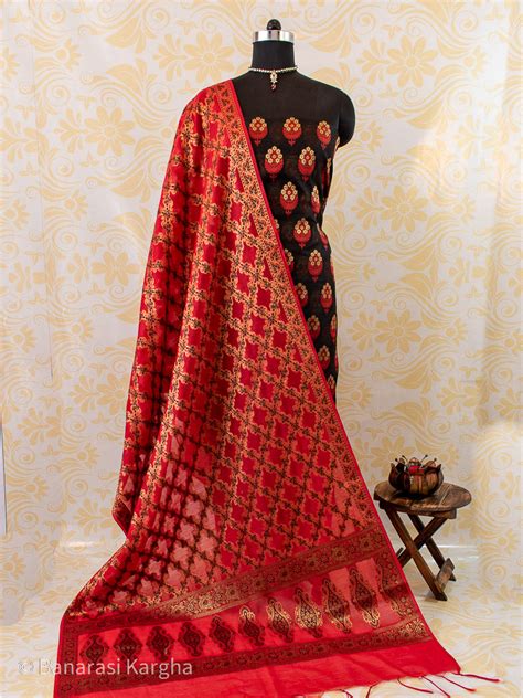 Banarasi Cotton Silk Salwar Kameez Material With Meena Weaving-Red & B ...