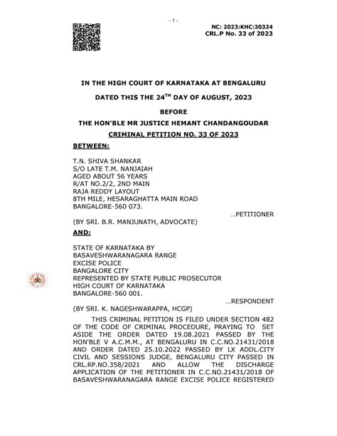 T.N Shiva Shankar v. State of Karnataka, C.P. No. 33 of 2023 dated 24 ...