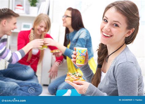 Teens party with pizza stock image. Image of celebration - 24340909