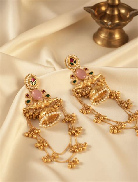 trueBrowns Kashmiri Pink Jhumka Drop Earrings