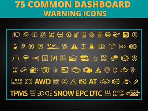 75 High-quality Car Common Dashboard Warning Icons: Dashboard Symbols, Vehicle Dash Lights ...