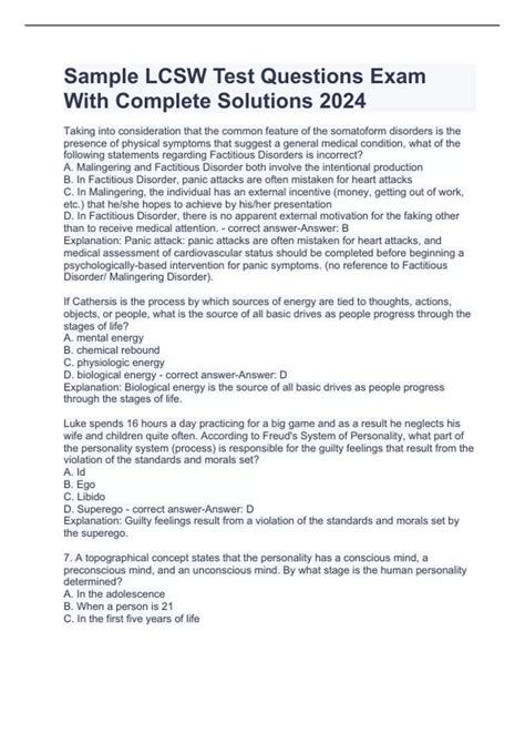 Sample LCSW Test Questions Exam With Complete Solutions 2024 - LCSW ...