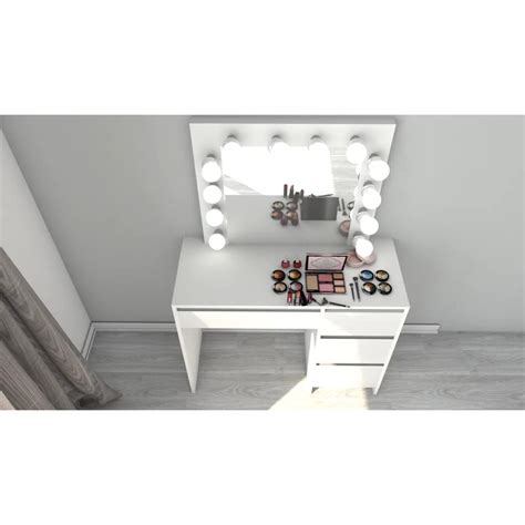 Masa de toaleta/machiaj Artool, alb, sertare lucioase, cu oglinda si LED-uri, Irina, 94x43x141 cm