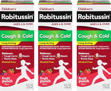Amazon.com: Children's Robitussin Long-Acting Cough and Cold Medicine for Kids, Fruit Punch ...