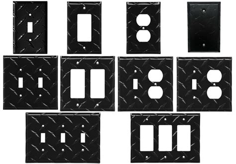 Diamond Plate BLACK Aluminum Wall Switch Plate Outlet Cover Toggle ...