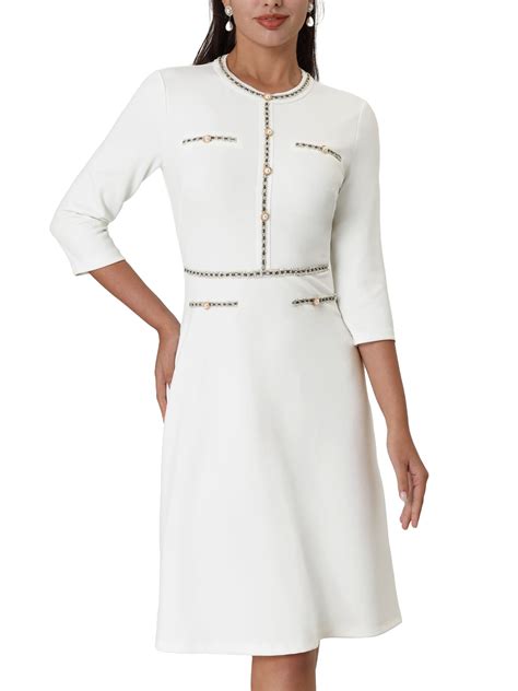 Hobemty Women's Elegant A-Line Dress with Tweed Trim, Contrast Color ...