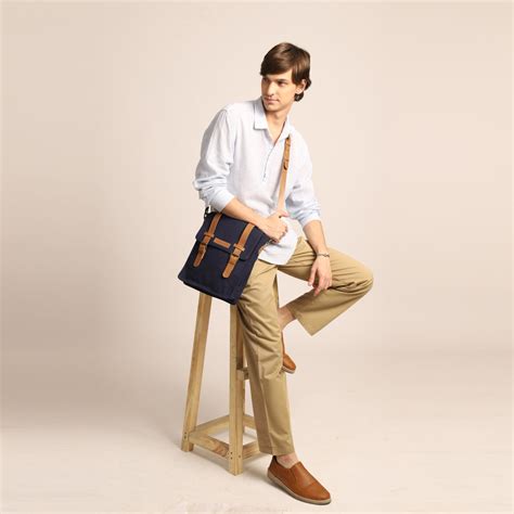 Men's Messenger Bag - Navy Blue| Adjustable Strap | Large & Spacious ...