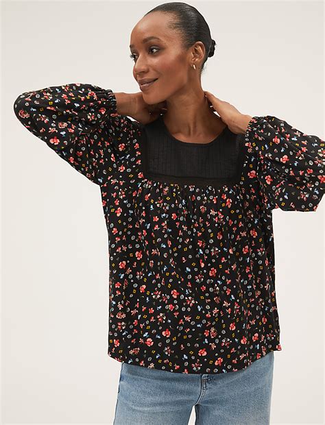 Buy Pure Cotton Printed Long Sleeve Top at Marks & Spencer