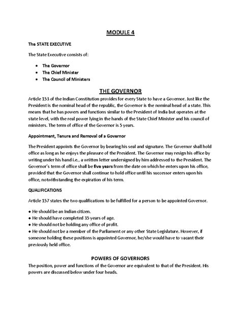MODULE 4: The State Executive - Governor & High Court Overview - Studocu