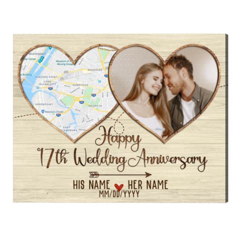 Custom 17th Anniversary Gift Map Print, 17 Year Anniversary Photo Gifts ...