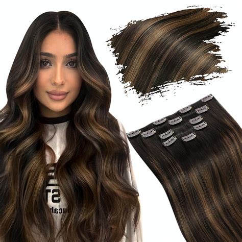 Amazon.com : Ugeat Clip in Hair Extensions Brunette Hair Extensions ...