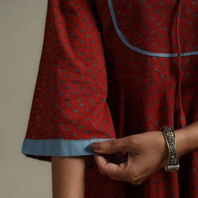 Red Block Print Natural Dyed Cotton Flared Ajrakh Dress