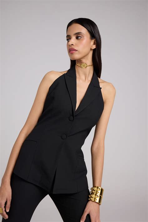 Obsidian Black Sculpted Halter Waistcoat – Qua
