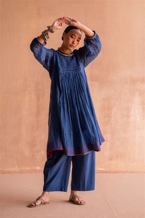 Buy - Barsana neel blue radhika dress | Elan Store