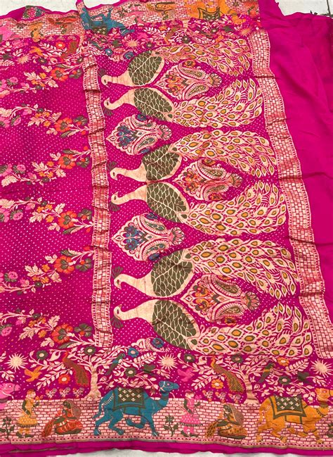 Rani Meenakari Bandhej Saree