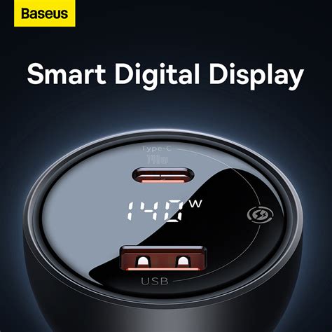 Baseus Digital Display PD3.1 Dual Fast Charger Car Charger U+C 140W Se ...