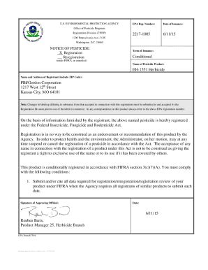 Fillable Online EPA Reg'. Number: Date of Issuance: U.S. ENVIRONMENTAL ...
