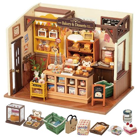Buy JINDUN DIY Miniature Doll House Kit, Build Becka's Bakery Diorama ...