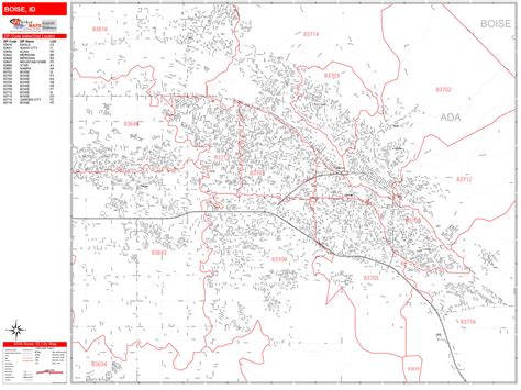Boise Idaho Zip Code Wall Map (Red Line Style) by MarketMAPS - MapSales