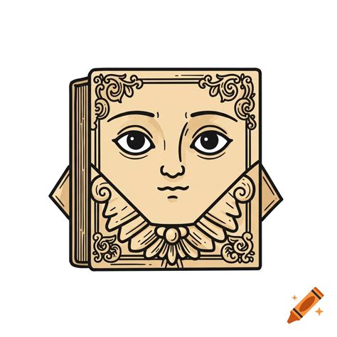 A square, book-like character with a human face in the style of a Victorian woodcut illustration ...