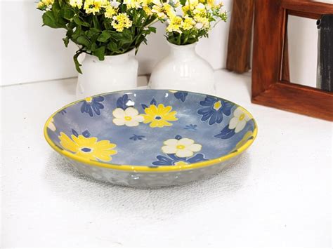 Lemon Tree Blue Ceramic Deep Pasta Plate – 20cm Round Dish for Pasta ...