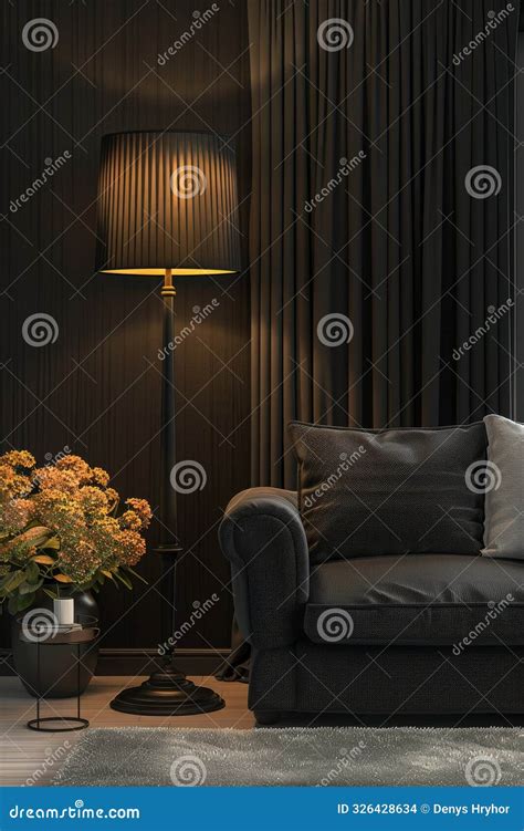 A Black Floor Lamp with a Pleated Shade Casts a Warm Glow on a Cozy ...