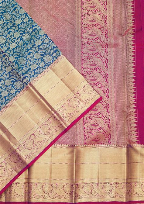 Buy Peacock Blue Zariwork Pure Silk Saree - Koskii