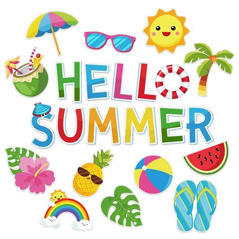 Whaline 46Pcs Hello Summer Cutouts Hawaiian Beach Theme Cut Outs with ...