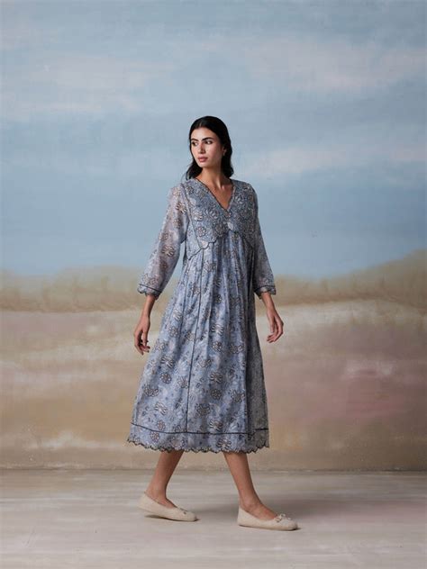 Indigo Pigments Scallop Dress: Shop Exquisite Blue Chintz Dresses