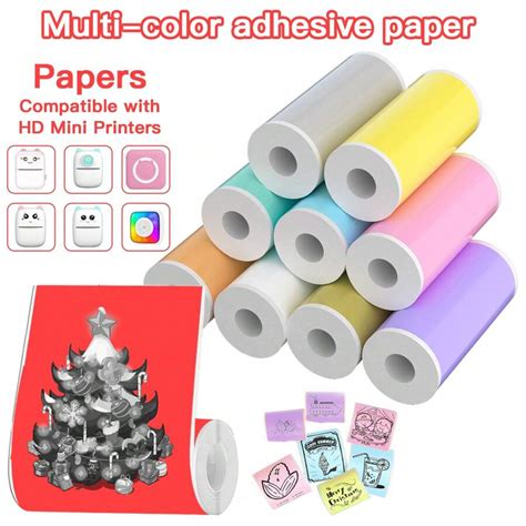 10 Rolls Of Color Sticker Printing Paper, 57x25mm Inkless Self-Adhesive ...
