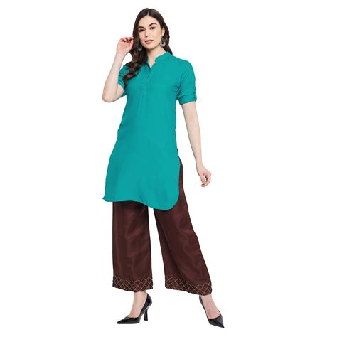 Stylish Daily Wear—Rama Green Solid Coloured Short Kurti 36`` length ...