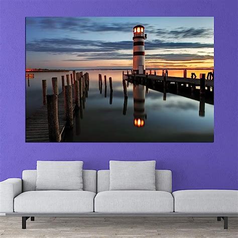 Inephos Framed Canvas Beautiful Lighthouse Buildings and Nature Art ...