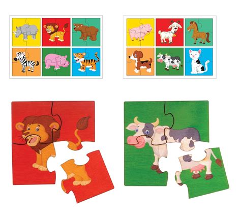 RK Cart Farm & Wild Animals Simple Puzzles for Kids, 4 Piece Wooden ...