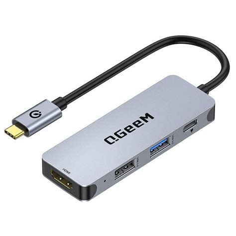 QGEEM UH04-1 4 In 1 Type C Hub USB 3.0 Docking Station with 4K HD PD 1 ...
