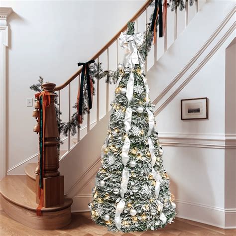 Boyel Living 7 ft. Flocked Pop Up Christmas Tree Pre Lit with 200 Warm ...