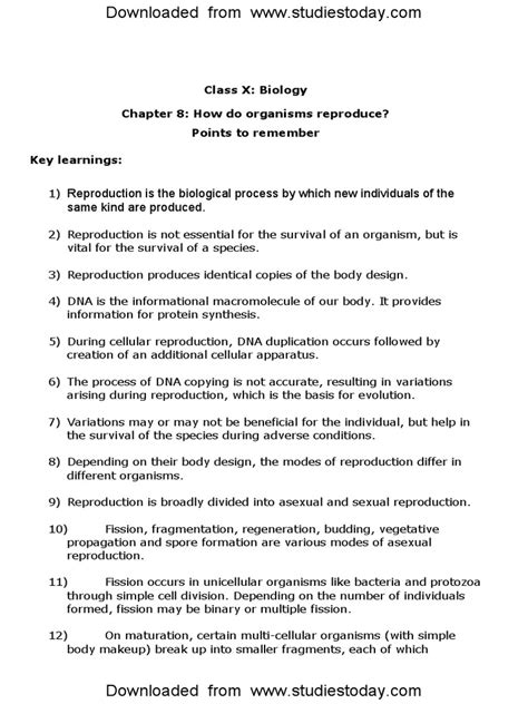 Class 10 Chapter How Do Organisms Reproduce with Notes 的图像结果
