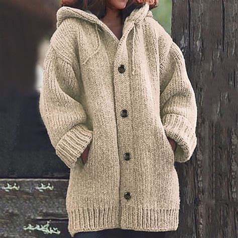 UQJfacai Cardigan Sweaters for Women Oversized Hooded Cable Knit Chunky ...